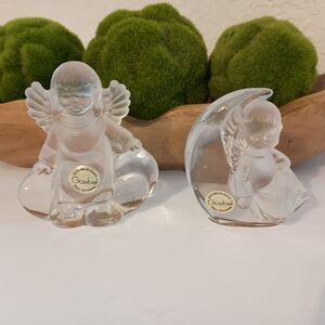 2 Vintage 1983 Goebel Angels Clear & Frosted 24% Lead Crystal Figurines